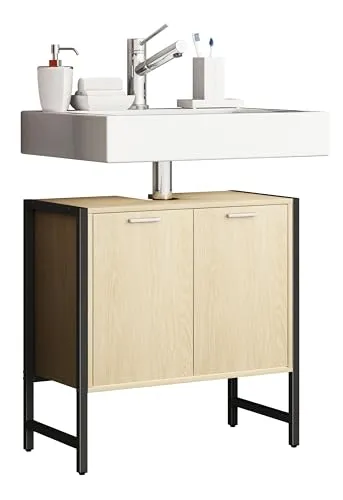 VCM Waschbeckenunterschrank Edino | Badschrank im Industrial Style - Unterschrank fürs Bad mit zwei großen Drehtüren, Maße: H. 60 x B. 60 x T. 30 cm. Stilvolles Design aus Holz und Metall, ideal als Hingucker für jedes Badezimmer.