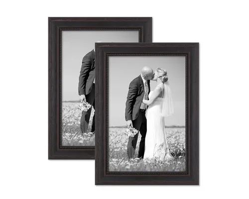 PHOTOLINI Bilderrahmen 2er Set im Shabby-Chic Landhaus-Stil Massivholz