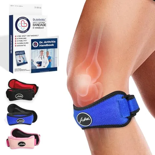 Dr. Arthritis Patellasehnenbandage - Medizinische Verbrauchsmaterialien für Knie, von Ärzten entwickelt für optimale Unterstützung bei Meniskus- und Patellasehnenentzündungen, verstellbar für individuellen Komfort.