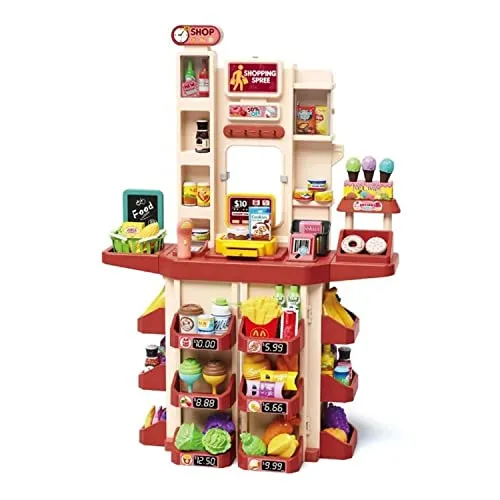 Coemo Supermarkt Florian - Kinder Kaufmannsladen mit Zubehör - Kaufläden & Zubehör, ideal für kreative Rollenspiele, fördert soziale Kompetenz und Fantasie mit viel Stauraum und praktischem, abwischbarem Design.
