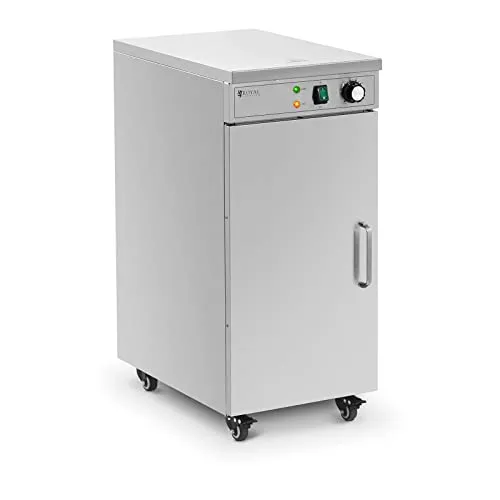 Royal Catering Tellerwärmer RCPWS-53 - Geschirrwärmer für bis zu 60 Teller (Ø 29 cm), hält Speisen perfekt warm bis 80°C und ist ideal für Gastronomieküchen oder Buffets. Robuste Edelstahlbauweise mit praktischem Thermostat und Rollen für flexiblen Einsatz.