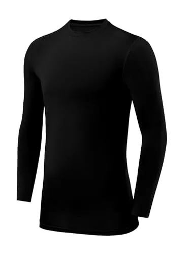 PowerLayer Thermounterwäsche für Kinder - Kompression Shirt Sportshirt - Funktionsshirt Kinder Langarm - Funktionsunterwäsche Thermoshirt - Sportunterwäsche Fussball - Schwarz, 6-8 Jahre