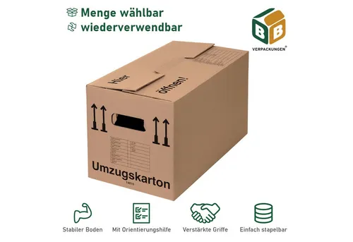 BB-Verpackungen Umzugskarton Spedition XXL, 2-wellig, 40kg Traglast, 650 mm x 350 mm x 370 mm