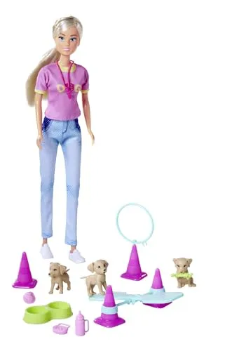 Simba Steffi Love Dog Trainer, Spielpuppe als Hundetrainerin mit einem Trainingsparcour, 3 Hunden und Zubehör, 29cm, ab 3 Jahren