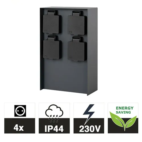 Außensteckdose Timer 2-fach Edelstahl - Wetterfeste 4-fach Gartensteckdose mit 24H Zeitschaltuhr für flexibles Strommanagement im Außenbereich, ideal für Garten und Terrasse.