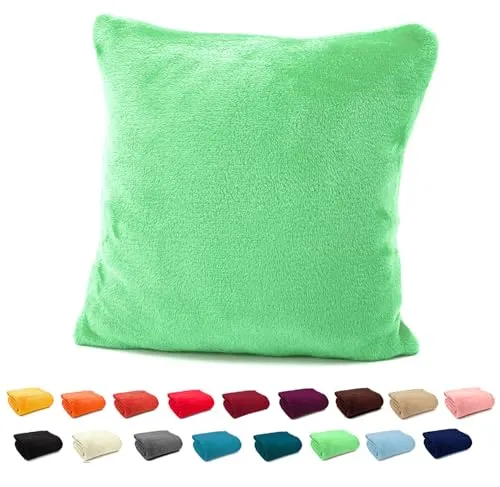 heimtexland ® Flanell Kuschel Kissen Super Soft Dekokissen Plüsch Typ380 Kissenhülle Apfelgruen 48x48 cm