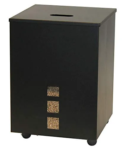 Pellets-Box eckig, 30 kg - Holzlagerung mit 30 kg Fassungsvermögen, stylish und platzsparend in schwarz beschichtet, ideal für effiziente Lagerung von Pellets.