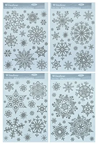 Helmecke & Hoffmann * 50 weihnachtliche winterliche Silber-glitzernde Fensterbilder Weihnachtsdeko Fensterdekoration Scheibendekoration, wiederverwendbar!!