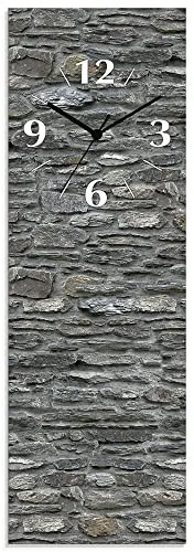 ARTLAND Wanddeko Wanduhr ohne Tickgeräusche aus Glas Quarzuhr 20x60 cm Rechteckig Lautlos 20x60 cm Schiefermauer J5PG