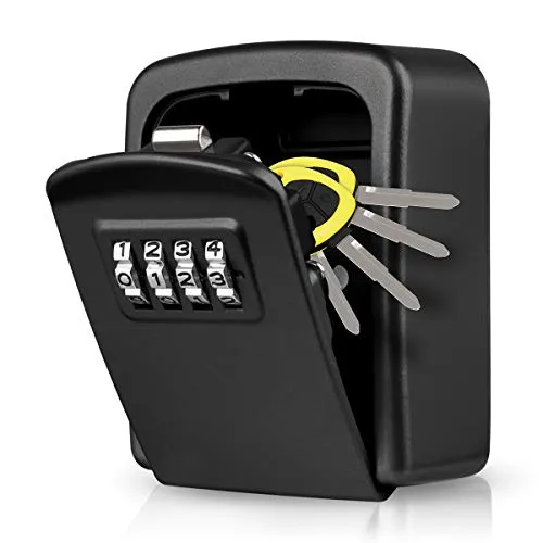 LUROON Schlüsselsafe Speicher Schlüsselkasten mit Zahlencode Mini Verschluss Kasten Schlüssel Wandmontage Zinklegierung Wasserdicht Rostfrei Innen Außenbereich für Haus Garagen Schule (Schwarz)