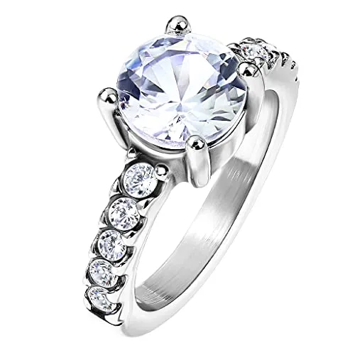 Mianova Damen Ring Verlobungsring Edelstahl mit einem Zirkonia Kristall Strass Solitär Stein Damenring Trauring Ehering Designer Silber Größe 59 (18.8)