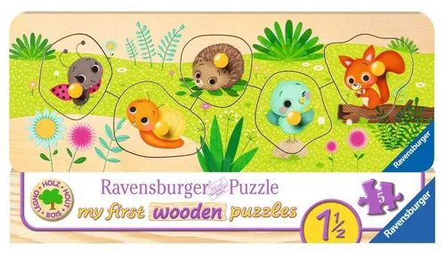 Ravensburger Kinderpuzzle - Tierkinder im Garten, 5-teiliges Holzpuzzle für Kinder ab 1,5 Jahren, ideal für die Förderung von Motorik und Konzentration