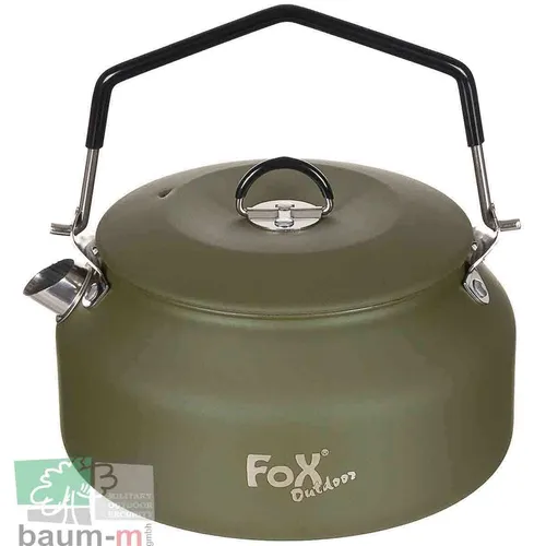 Fox Outdoor Wasserkessel aus Edelstahl, 1 l - Olivgrün - Wasserkocher mit abnehmbarem Klapphenkel und praktischem Ausgießer, ideal für Camping und Outdoor-Aktivitäten.