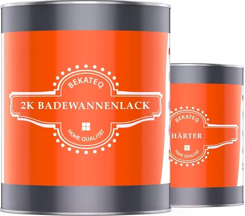 BEKATEQ Badewannenlack 1kg in Enzianblau, Badewannenbeschichtung glänzend, 2K PolyurethanBadewannenfarbe - für Acryl, Emaille, GFK, Waschbecken, Duschtasse, Duschwanne, Wand- und Bodenfliesen Lack LS-410