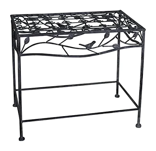 DARO DEKO Metall Beistelltisch mit Blätter Verzierung grau - 50 x 44 x 33 Pflanztisch