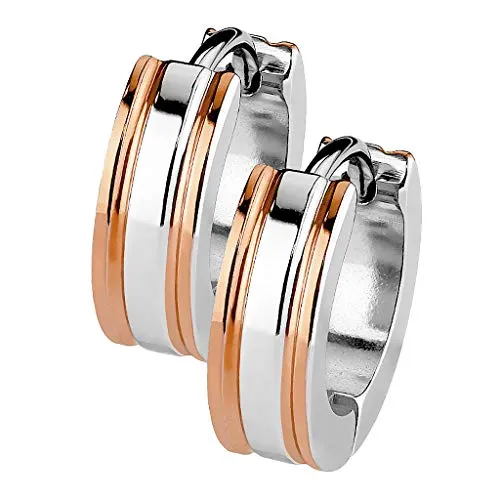 Mianova Unisex Creolen Edelstahl Bicolor Damen Herren Klapp Ohrringe Huggie Kreolen Rund Glanz Matt Silber Rosegold