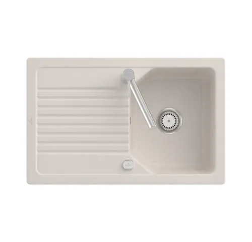 Villeroy & Boch Einbauspüle Linara 45, Crema - Elegante Keramikspüle aus TitanCeram mit komfortabler Excenterbetätigung, ideal für Unterschränke ab 45 cm – perfekt für Ihre hochwertige Küche.