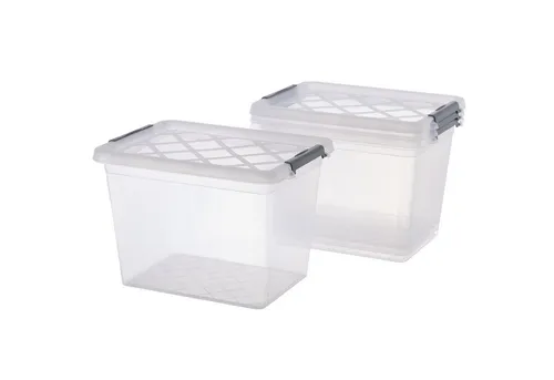 Blumtal Aufbewahrungsbox mit Deckel 19L - Praktische 4er Set für Ordnung - Aufbewahrungsbehälter mit Deckel, lebensmittelecht und stapelbar. Mit transparenten Wänden und zusätzlichem Griff-Set in Moosgrün für individuelle Gestaltung.