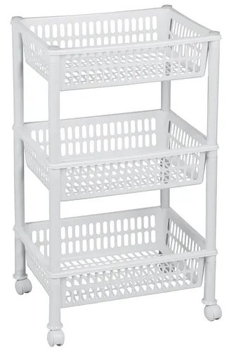 plast team Aufbewahrungs-Trolley mit 3 Körben - Praktischer Aufbewahrungstrolley in Weiß, ideal für Ordnung in jedem Raum, mit 3 Körben für vielseitige Nutzung.
