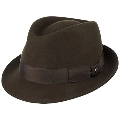 LIERYS Classic Wool Trilby Hut Damen Herren Wollfilz Outdoor wasserabweisend Packable Fedora Sommer Winter Dunkelbraun M (56-57 cm)