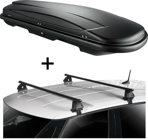 Dachbox VDP JUXT400 400L + Dachträger VDP EVO für Citroen AX - Praktisches Set: 400L Dachbox VDP JUXT400 in Schwarz, abschließbar, plus stabiler Dachträger VDP EVO für Citroen AX 5-Türer (1986-1998). Maximieren Sie Ihren Stauraum mit einfachem Montagezubehör!