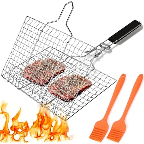 Fisch Grillhalter mit Silikonbürsten – Faltbarer Grillkorb für Fisch und Gemüse