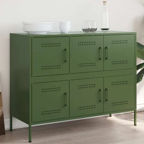 vidaXL Olivgrünes Sideboard 100,5x39x79 cm aus Stahl in grün von vidaXL