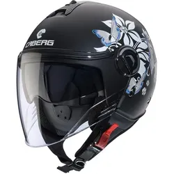 Caberg Riviera V4 X Mia Jethelm, schwarz-grau-weiß, Größe 2XS - Stylischer Jethelm mit kratzfestem Visier und integrierter Sonnenblende. Ideal für Männer, die Wert auf Sicherheit und Komfort legen.