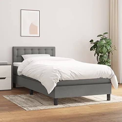 vidaXL Boxspringbett 80x200cm Dunkelgrau - Bequemes Einzelbett mit atmungsaktivem Stoff und höhenverstellbarem Kopfteil für optimalen Schlafkomfort. Ideal für kleine Räume oder Gästezimmer.