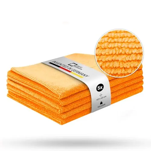 Liquid Elements - Microfasertuch Autopflege Allzwecktuch Value 5er Set Orange - Microfaser Putztuch 40x40cm - Ultra Mikrofasertücher für schonende Fahrzeugpflege ohne Kratzer - Für alle Oberflächen