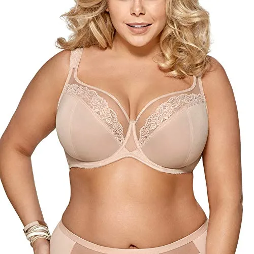 Gorsenia Dame Soft BH Bügeln Nicht Gepolstert Voll-Cup Große Brüste K441 Luisse, Beige,65J