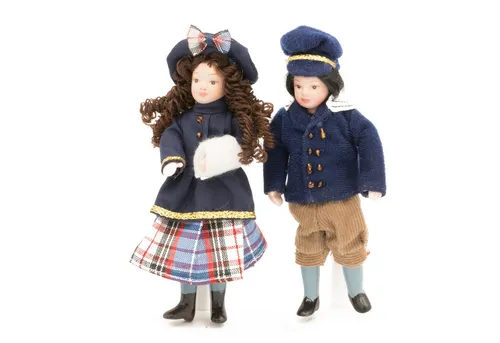 Streets Ahead Dollshouse Porzellanpuppe Mädchen und Junge fürs Puppenhaus Maßstab 1.12 Viktorianisch Miniatur (2-tlg), Junge und Mädchen