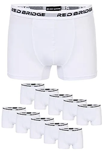 Redbridge Boxershorts Herren 10er-Pack Einfarbig Unifarben Slim Baumwolle Stretch Unterwäsche Basic Weiß XXL