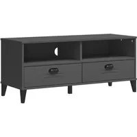 vidaXL TV-Schrank VIKEN Anthrazit - TV-Halterungen im Industrie-Stil mit viel Stauraum und praktischen Griffen, ideal für dein Wohnzimmer. Langlebiger Holzwerkstoff mit glatter Oberfläche und Kabelmanagement für Ordnung.