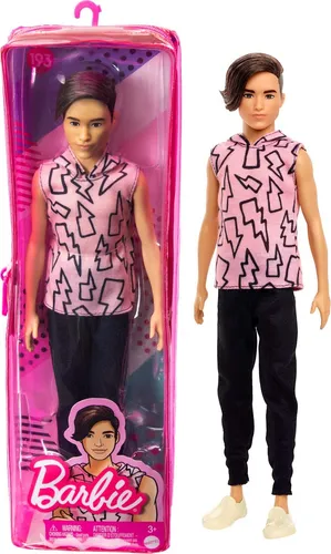 Mattel GmbH Anziehpuppe Barbie Ken Fashionistas - Puppe im pinken Hoodie mit Blitzen, ideal für kreative Rollenspiele ab 3 Jahren