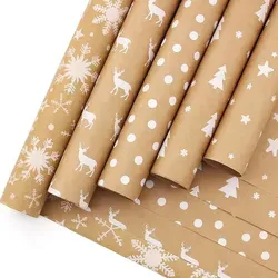 Geschenkpapier 5 Rollen Kraftpapier Schneeflocke Elch Brown