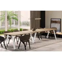 ENDO-Möbel Ausziehbarer Esstisch XXL Lungo White 130-405cm (Eiche Cremona) - Braun - Moderner Esstisch Lungo mit einer Länge von bis zu 405 cm, ideal für große Familienfeiern. Robuste Verarbeitung und langlebige Tischplatte garantieren Stabilität. Elegantes weißes Gestell und flexible Erweiterungsplatten sorgen für individuellen Einsatz.