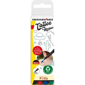 Eberhard Faber 559504 - Tattoo Stifte für Kinder, 4 Stifte im Kunststoffetui mit 4 Schablonen