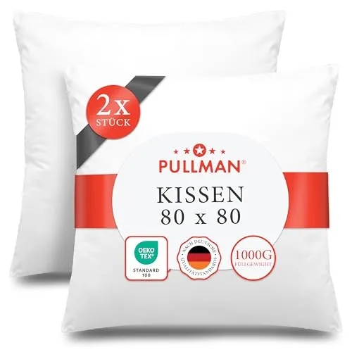 Pullman Kopfkissen 80x80 cm – 2er Set Hotelqualität Mikrofaser Kissen für Nackenschmerzen, Bequemes Allergiker Schlafkissen mit 1000 g Füllmaterial, Oeko-Tex zertifiziertes Bett Kissen (80 x 80)