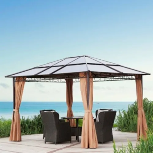 Haushalt International Pavillon Polycarbonat 3x3,6m - Pavillon mit stabilen Stahlbeinen und einem leichten Aluminiumdach, ideal für Gartenpartys und Veranstaltungen. Wetterfestes Polycarbonat-Dach und seitliche 150g Polyester-Elemente sorgen für optimalen Schutz.