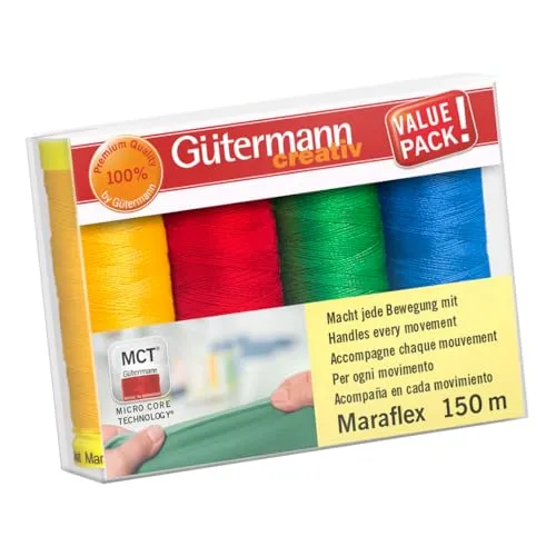 Gütermann - Gütermann Creativ Polyester (4x150m) Maraflex Elastik-Nähgarn-Satz, Farbvariation 2 - 1 Satz