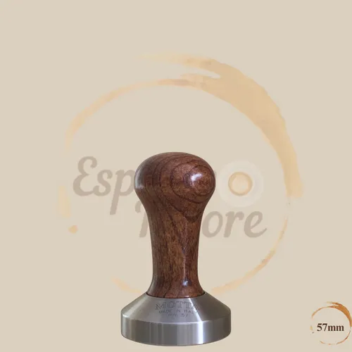 Motta 8170 M Professional Flat Base Coffee Tamper - 57mm, edler brauner Holzgriff und robustes Edelstahl-Design, ideal für Kaffeeliebhaber und Baristas