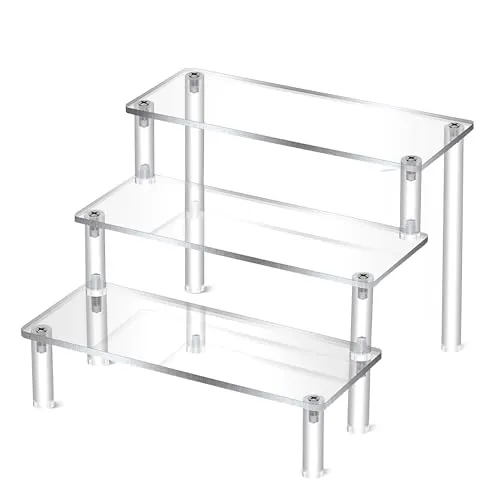 fuxunamz Acryl Display Ständer, Transparentes Acryl Display Riser Stand, 3-Stufiges Stufen-Display für Cupcake, Dessert, Kosmetik, Figuren, Hautpflegeprodukte, Schmuck