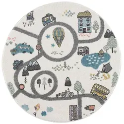 carpet city Kinderteppich - Rund Teppich mit Straßen-Stadt-Motiv 120 cm - Teppiche fürs Kinderzimmer, mit glanzvollem Flor, der je nach Licht schimmert. Ideal für spielende Kinder und sorgt für ein warmes Ambiente.