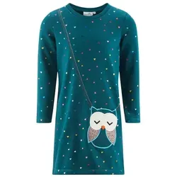 happy girls A-Linien-Kleid Happy girls Kleid Langarm Eule petrol (kein Set, 1-tlg) Tasche grün 110 EU