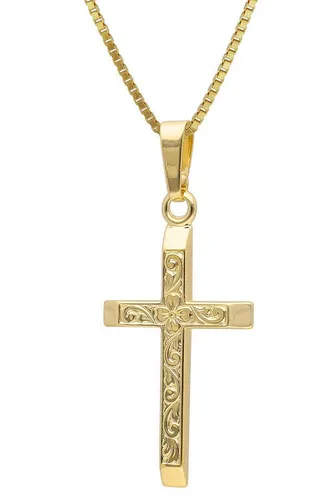 trendor Kreuz-Anhänger Gold 333/8K mit vergoldeter Silberkette - Eleganter Halsschmuck für Damen und Herren - Zeitloser Kreuz-Anhänger aus 8-karätigem Gelbgold 333, inklusive vergoldeter Silberkette. Hochwertige Verarbeitung und stilvolles Design, ideal als Geschenk für besondere Anlässe.
