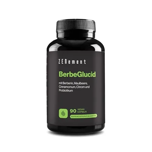 BerbeGlucid - Für Blutzucker und Kohlenhydrate - Berberin, Maulbeere, Zimt, Chrom und Probiotikum - 90 Vegane Kapseln, Ohne Zusatzstoffe, Glutenfrei, Ohne GVO