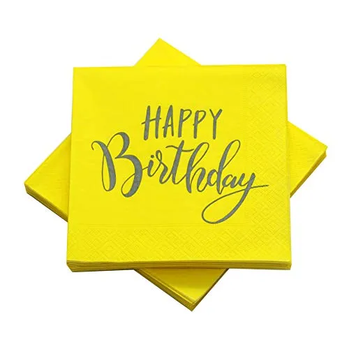 Servietten 'Happy Birthday' zum Geburtstag 33x33 cm - (gelb/grau) 20