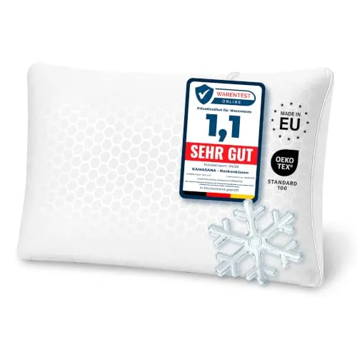 KAMASANA Kühlendes Nackenstützkissen 40x60 cm, Höhe 13 cm – Memory Foam Kopfkissen für Bauch- und Rückenschläfer – Atmungsaktiv, Ergonomisch, Weißer Bezug