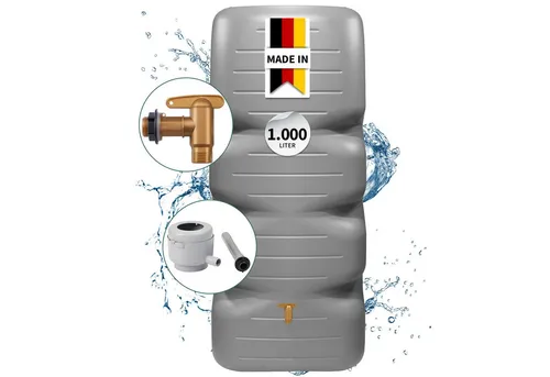 CUBUS Regentonne 1000 L – Frostsichere Regenwassertonne in Betonoptik - Robuste 1000 L Regenfass für Gartenbewässerung. Platzsparend, mit flexibler Wasserentnahme und langlebigem, UV-beständigem Recyclingkunststoff. Ideal für nachhaltige Nutzung im Freien.
